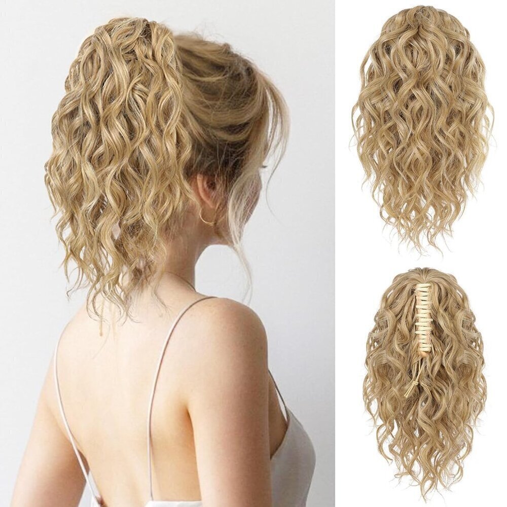 Ponytail Extension, 12" Short Claw Ponytail Extension Wavy Curly Jaw Clip in Pon
